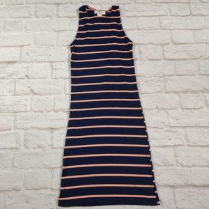 Urban Heritage womens bodycon tank fitted midi dress y2k navy blue striped sz XS